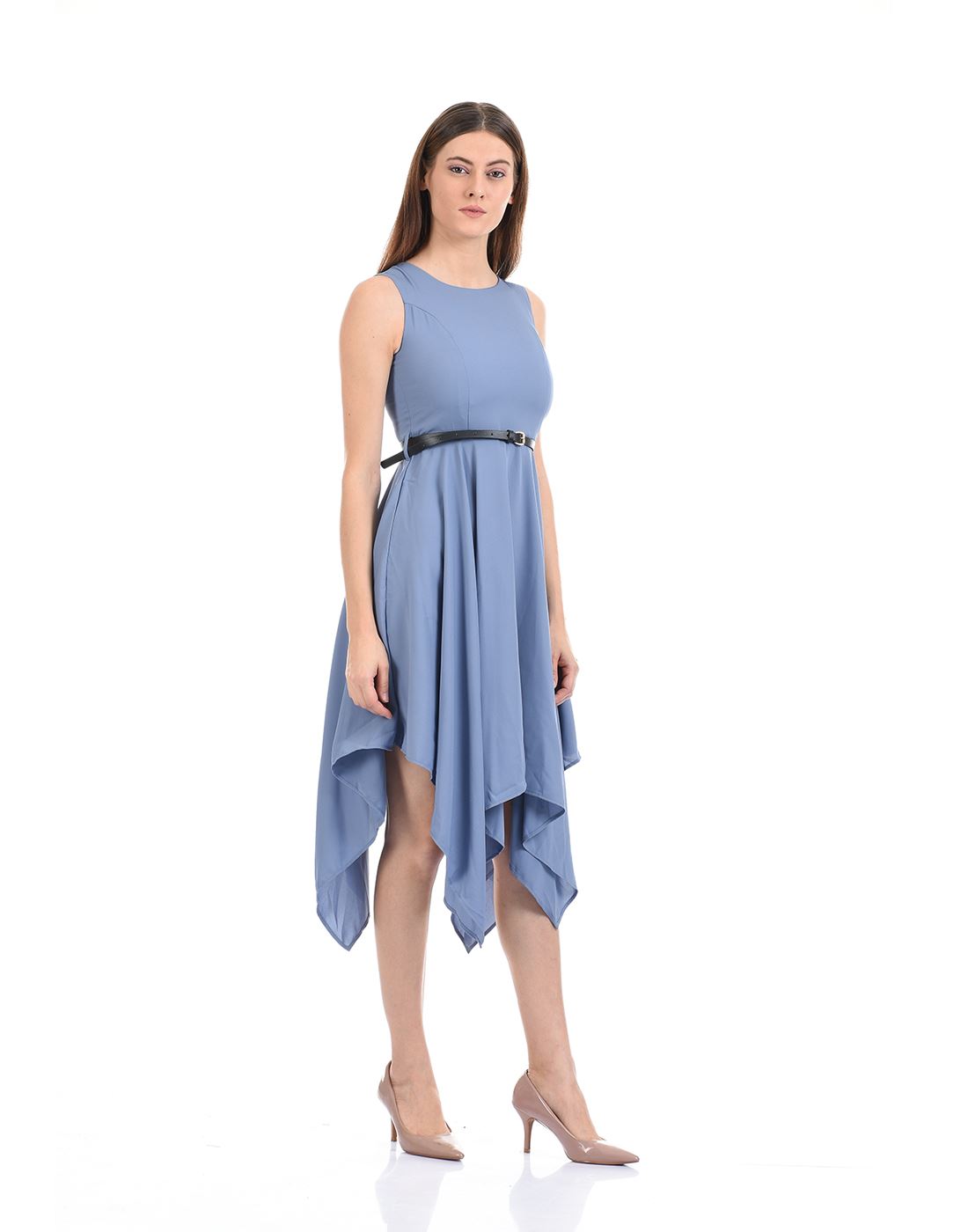 Madame Women Casual Wear Blue Asymmetrical Dress