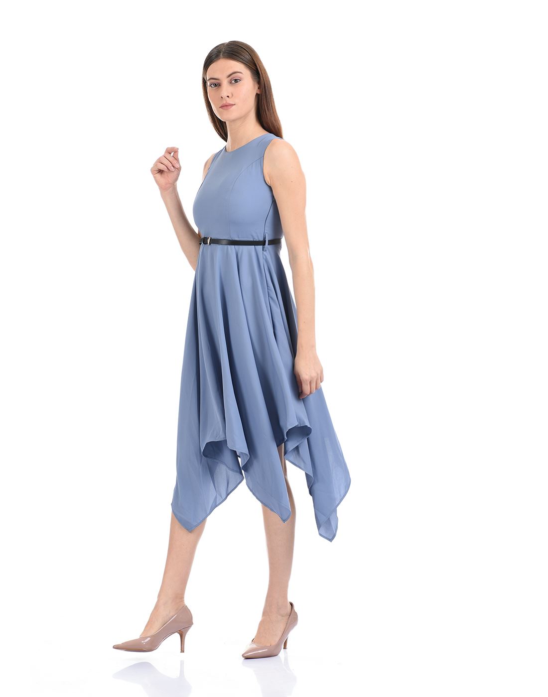 Madame Women Casual Wear Blue Asymmetrical Dress
