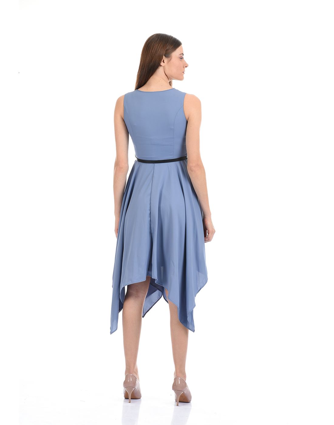 Madame Women Casual Wear Blue Asymmetrical Dress