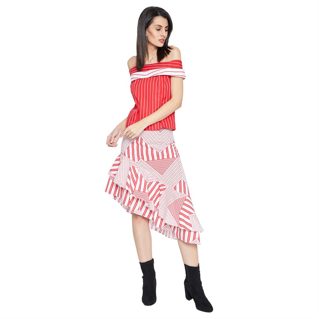 Madame Women Casual Wear Red Asymmetrical Skirt