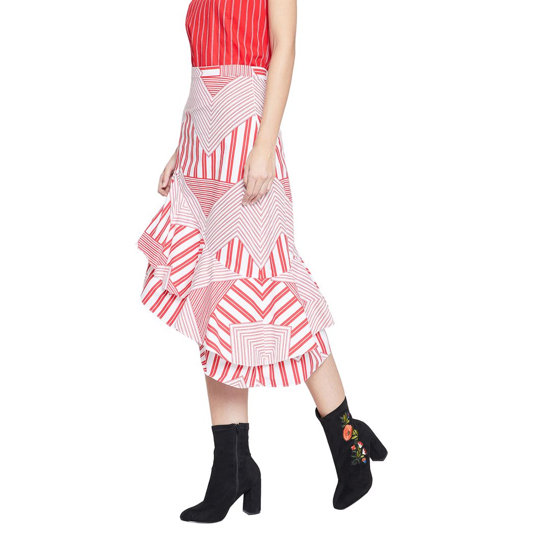 Madame Women Casual Wear Red Asymmetrical Skirt