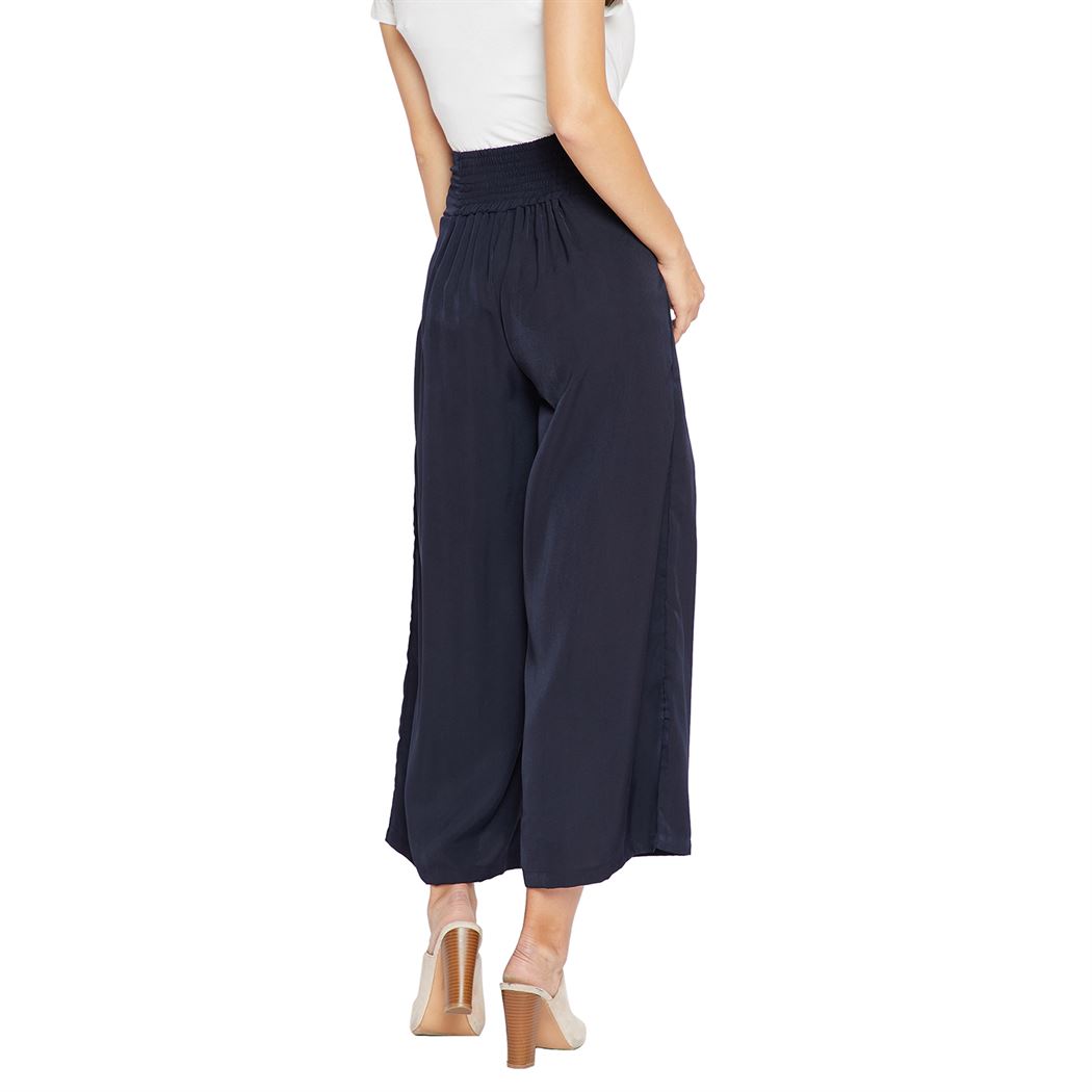 Madame Women Casual Wear Navy Blue Palazzo Pant