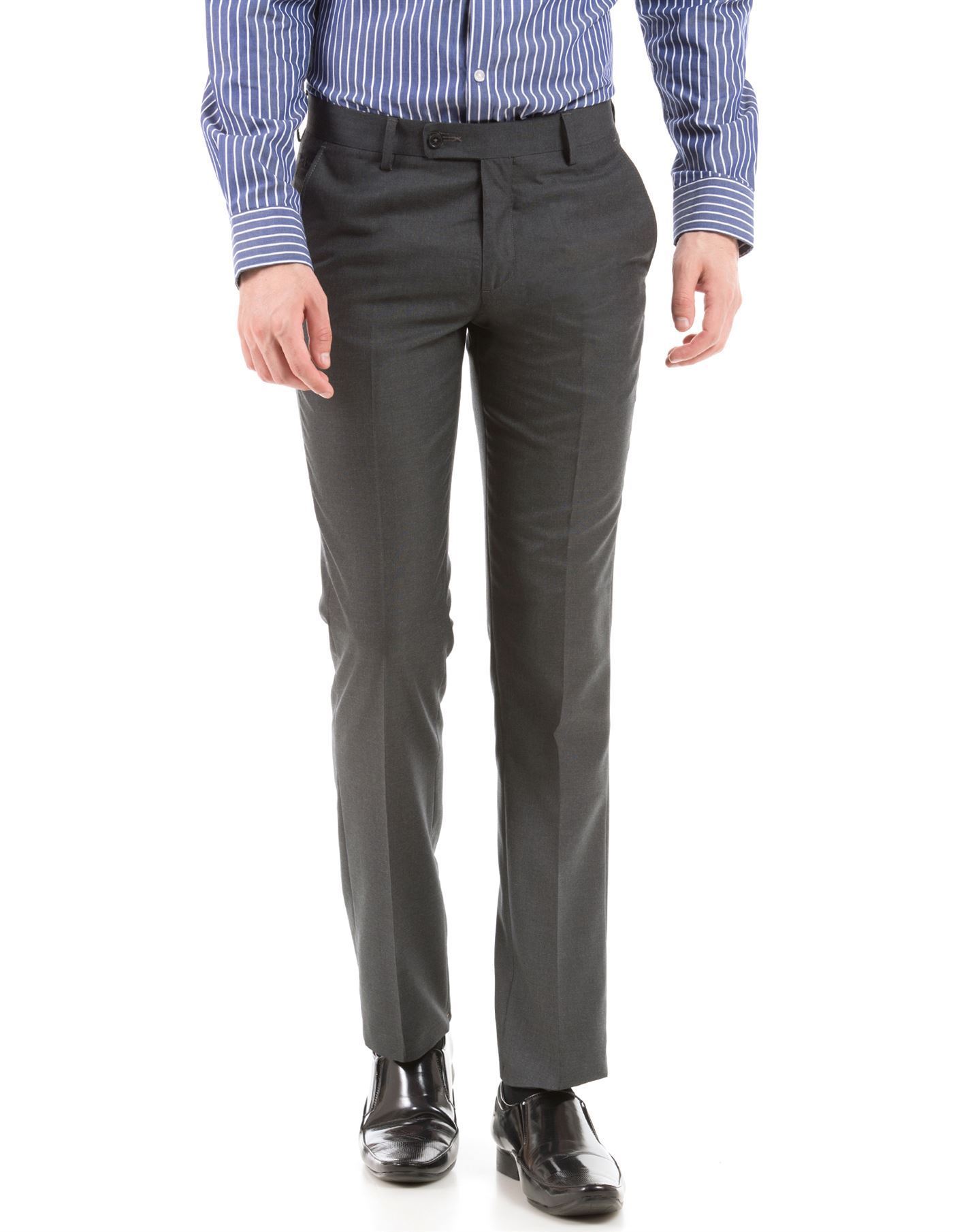 Dark Grey Wool Chevron Trousers with Pleats-vachngandaiphat.com.vn