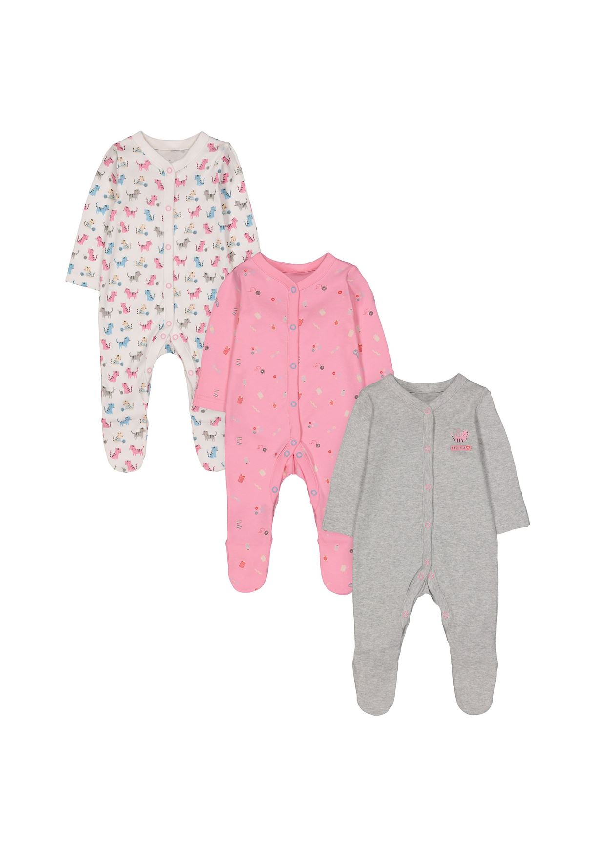 Mothercare Girls Pink Printed Pack of 3 Sleepsuit