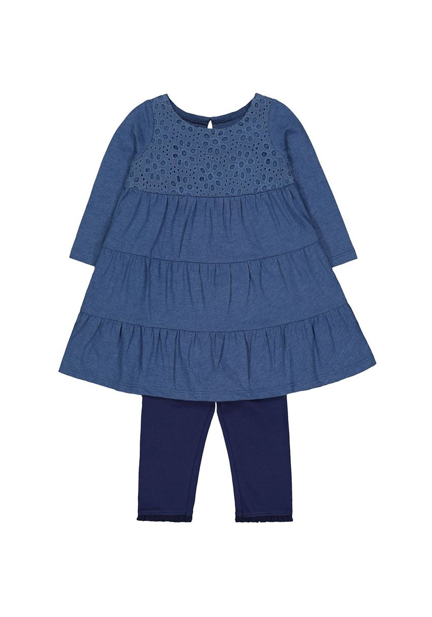 Mothercare Girls Blue Solid Dress & legging Set