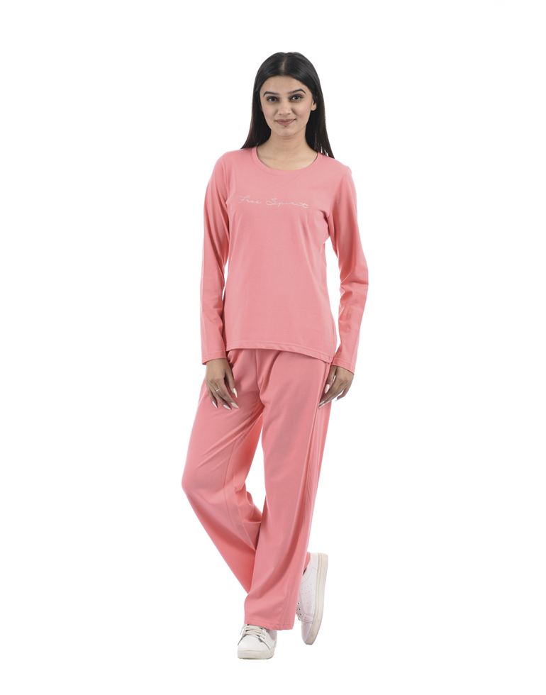 Oneway Women Pink Printed Round Neck Night Suit