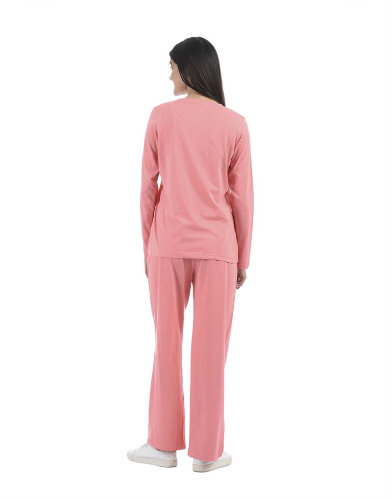 Oneway Women Pink Printed Round Neck Night Suit