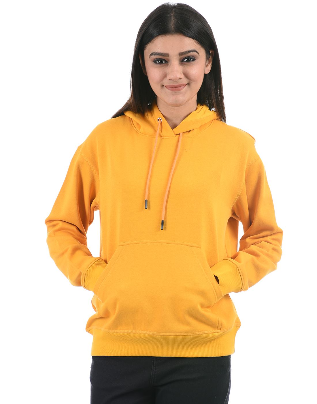 Oneway Women Yellow Solid Hooded Sweat Shirt