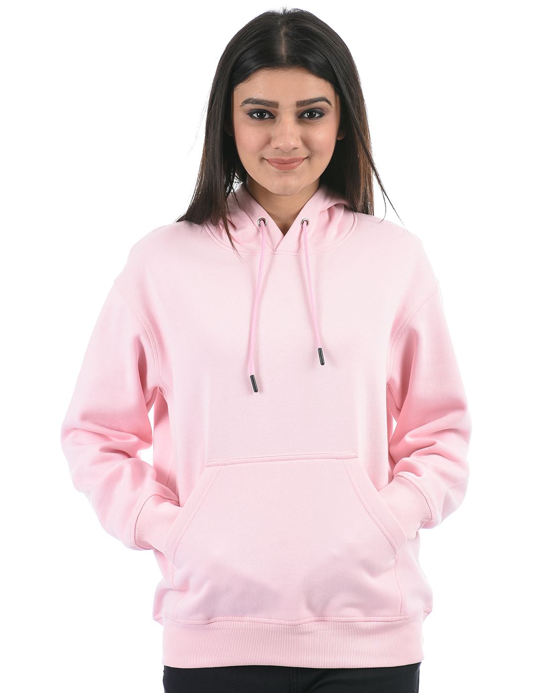 Oneway Women Pink Solid Hooded Sweat Shirt