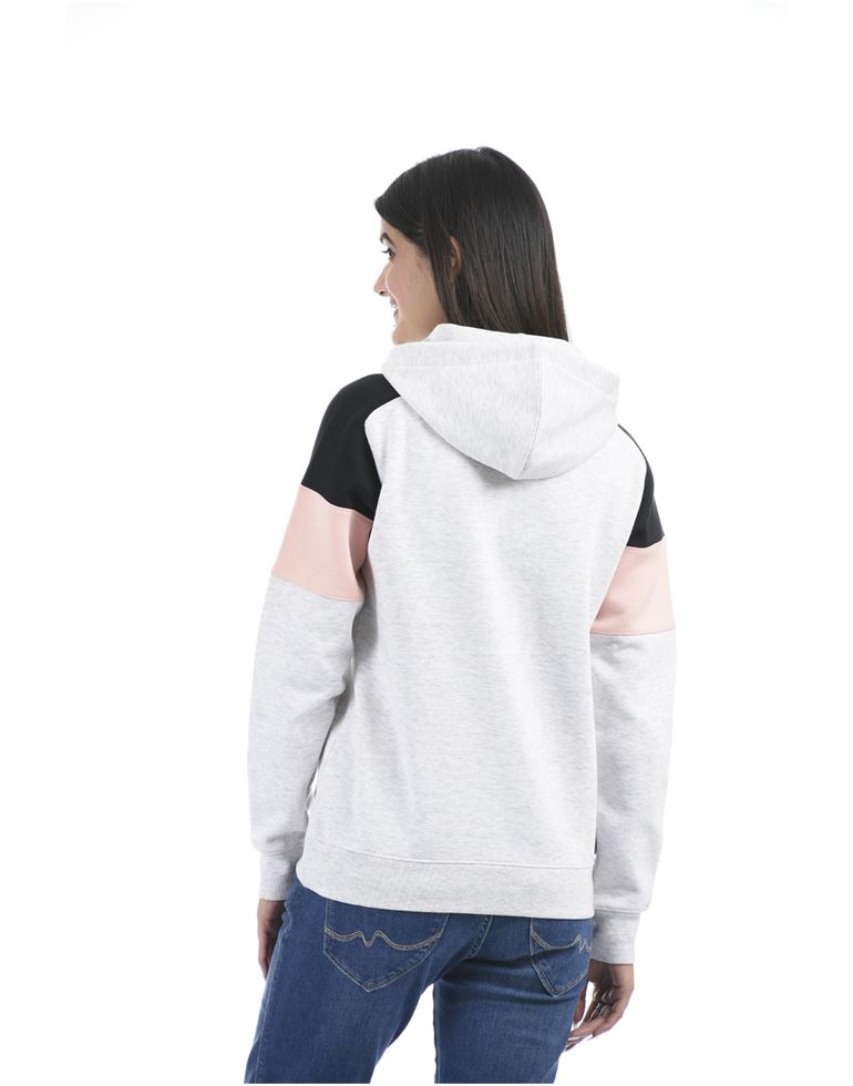 Oneway Women Grey Color Block Hooded Sweat Shirt