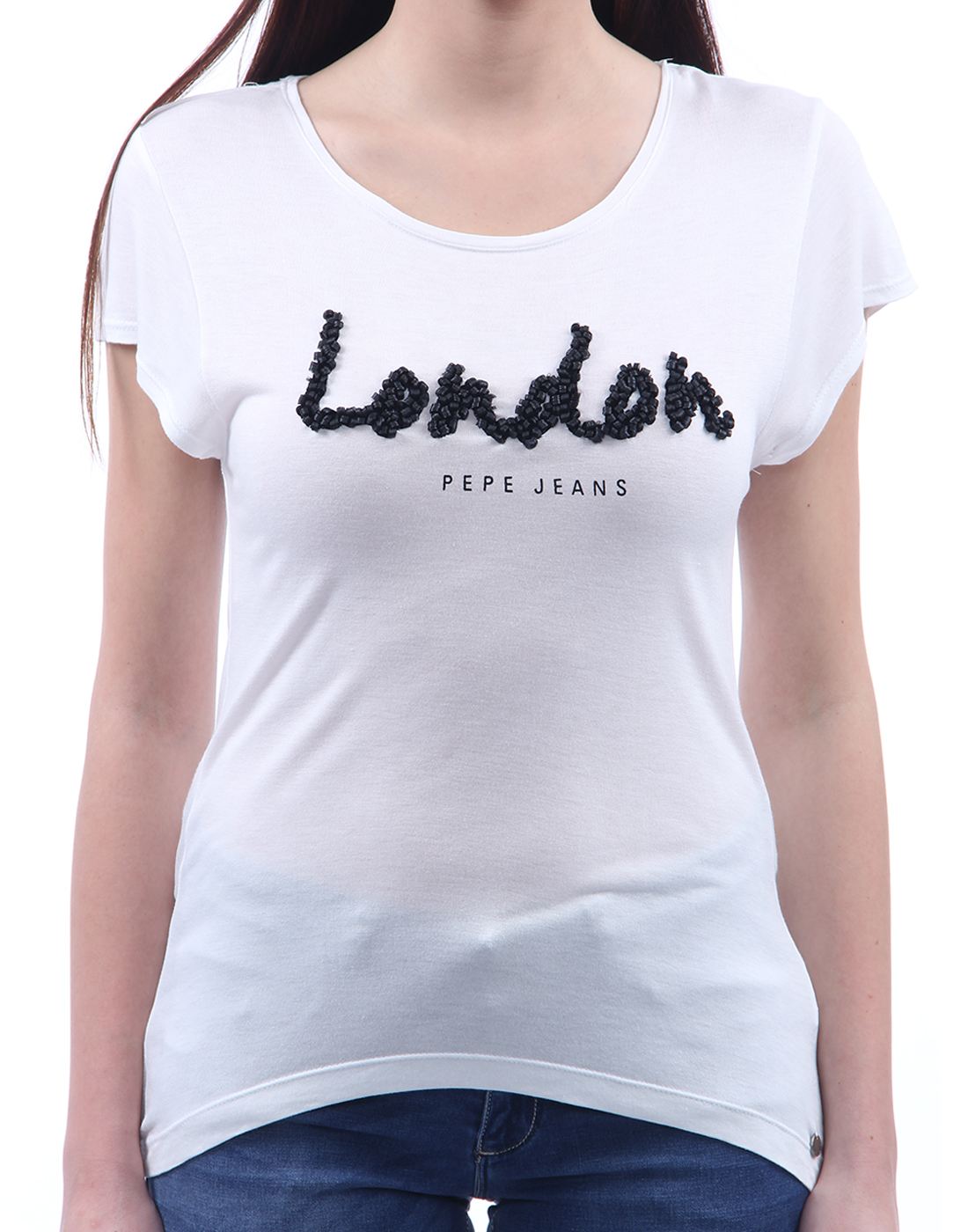 152593 | Women T-Shirt Casual White Pepe Wear White | Jeans Embellished