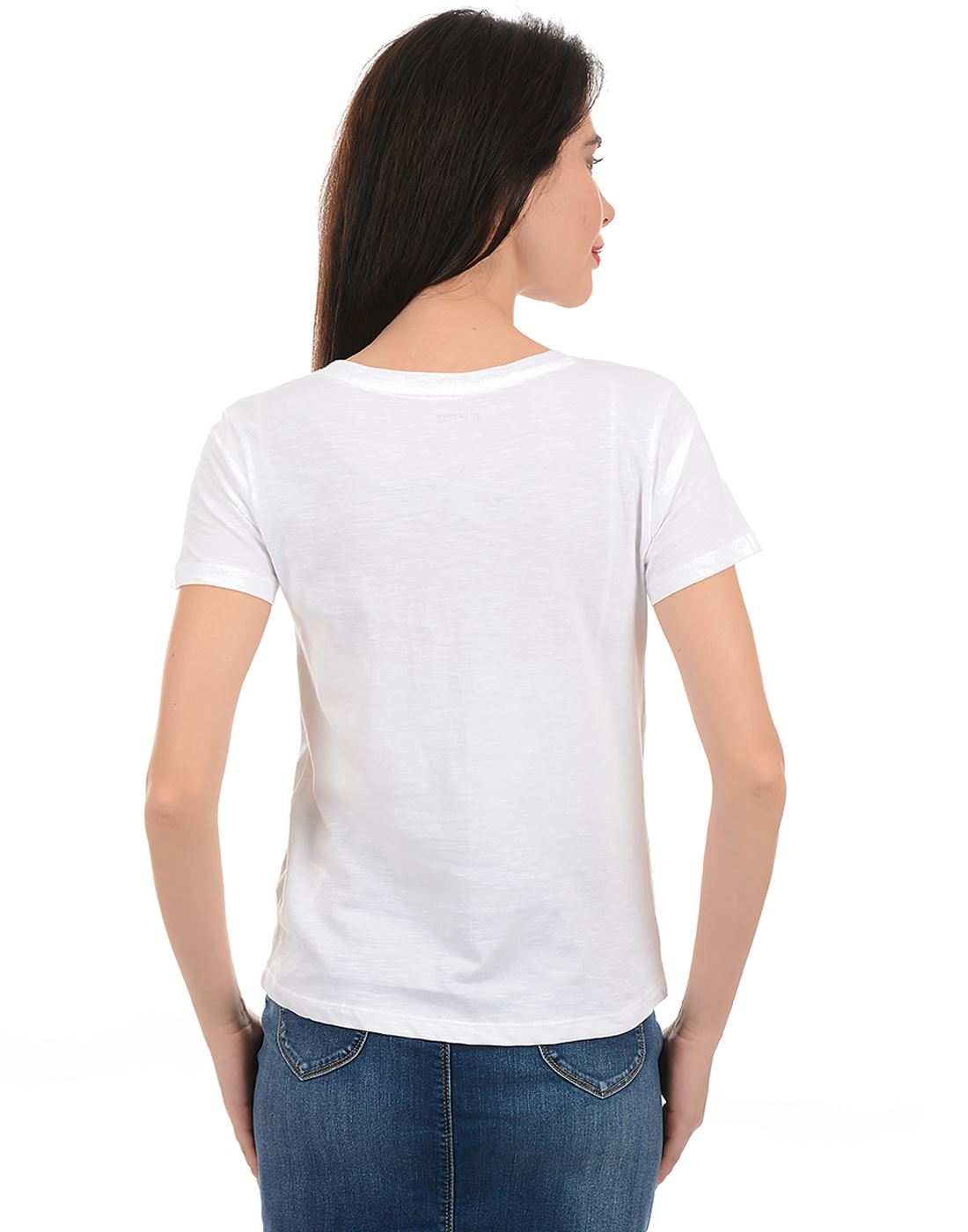 Pepe Women White Off T-Shirt | 107419 | White Jeans Casual Off Wear