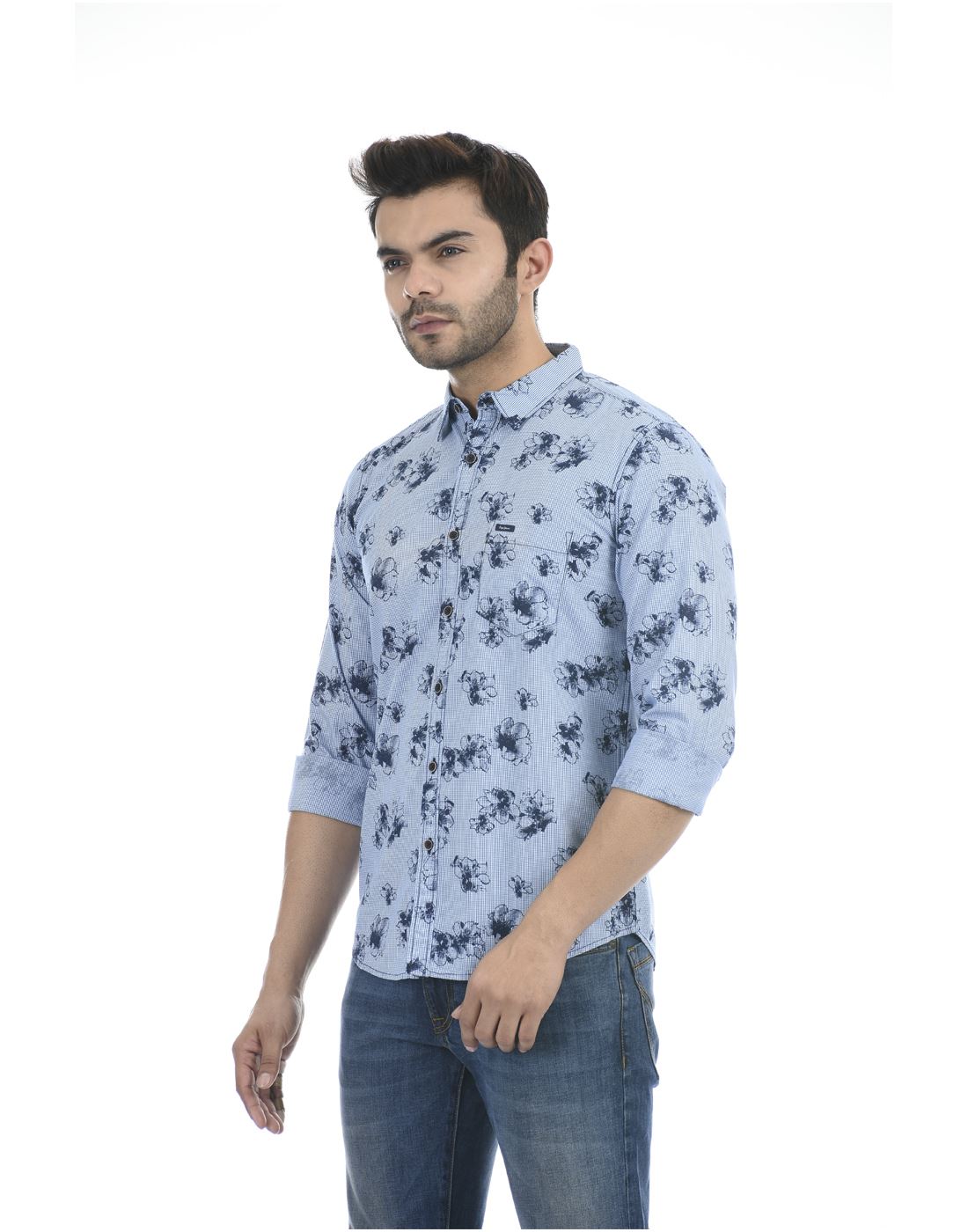 Pepe Jeans Men Casual Wear Blue Floral Print Shirt | Blue | 152330