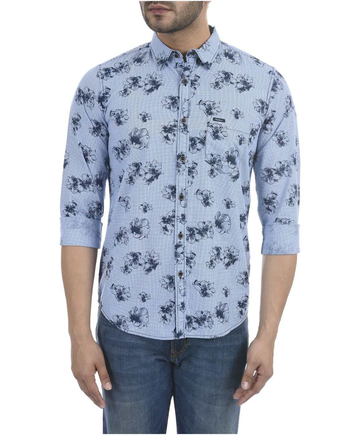 Pepe Jeans Men Casual Wear Blue Floral Print Shirt | Blue | 152330 | T-Shirts