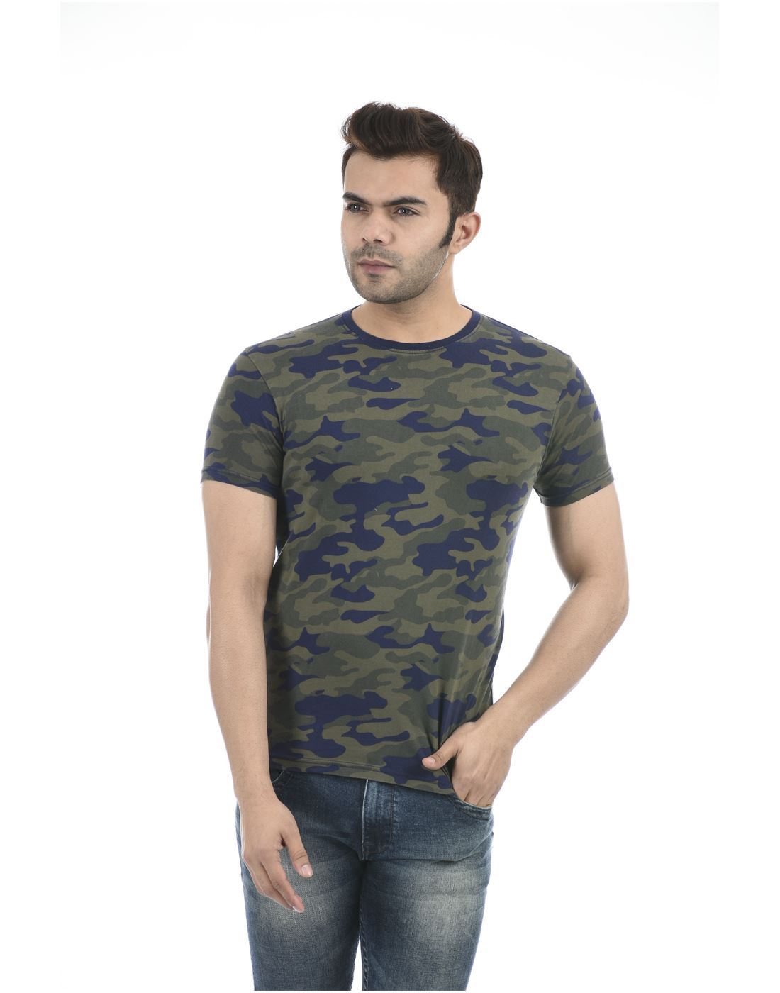 Pepe Jeans Men Casual Wear Blue Military Camouflage T-Shirt | Blue | 152390