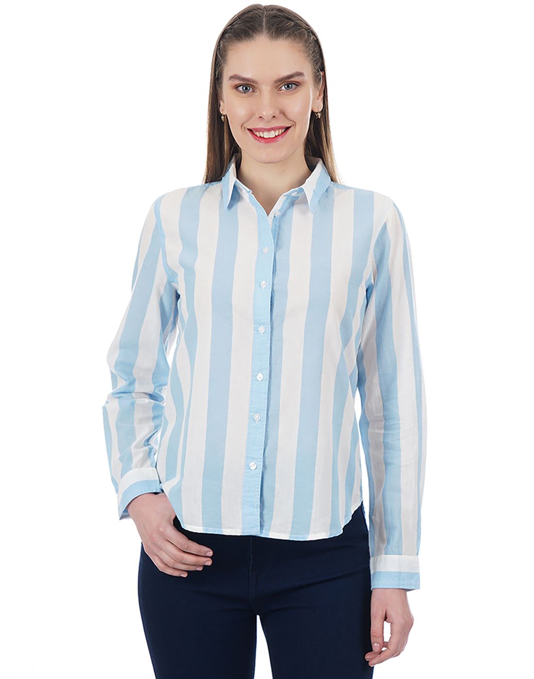 Pepe Jeans Women Vertical Striped Shirt | KNOCKOUT | Blue | 78873