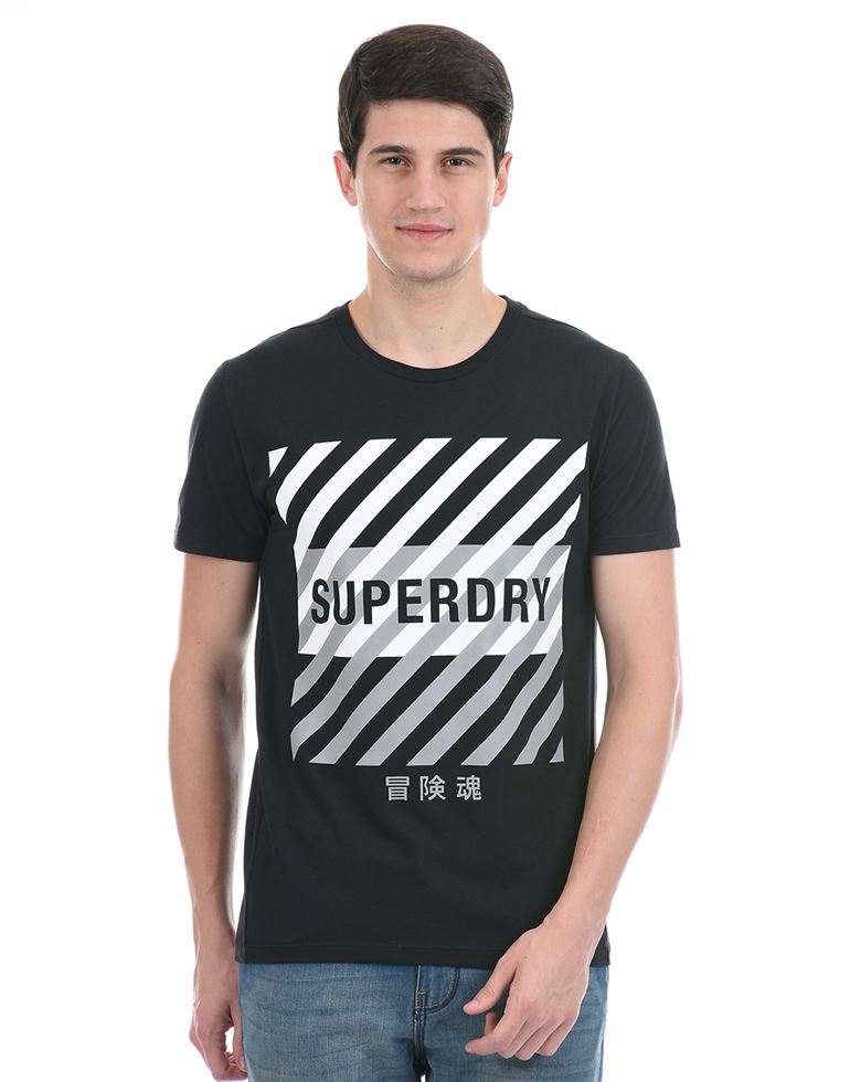 Super Dry Men Casual Wear Black T-Shirt