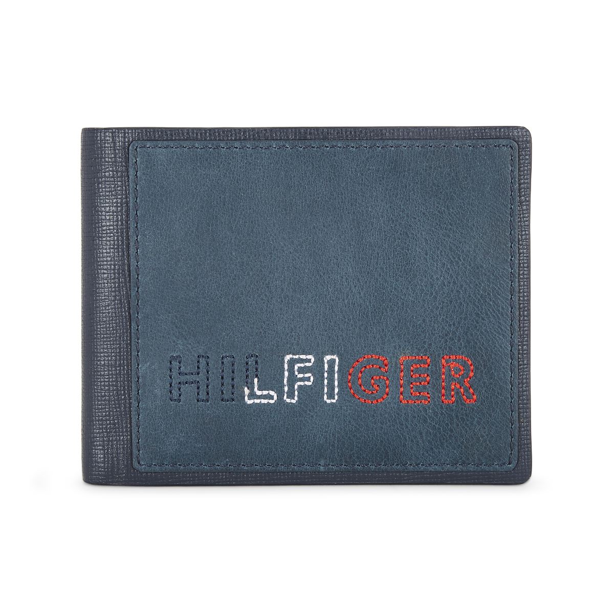 Tommy Hilfiger Leather Mens Embroidered Navy Emerald Passcase Wallet