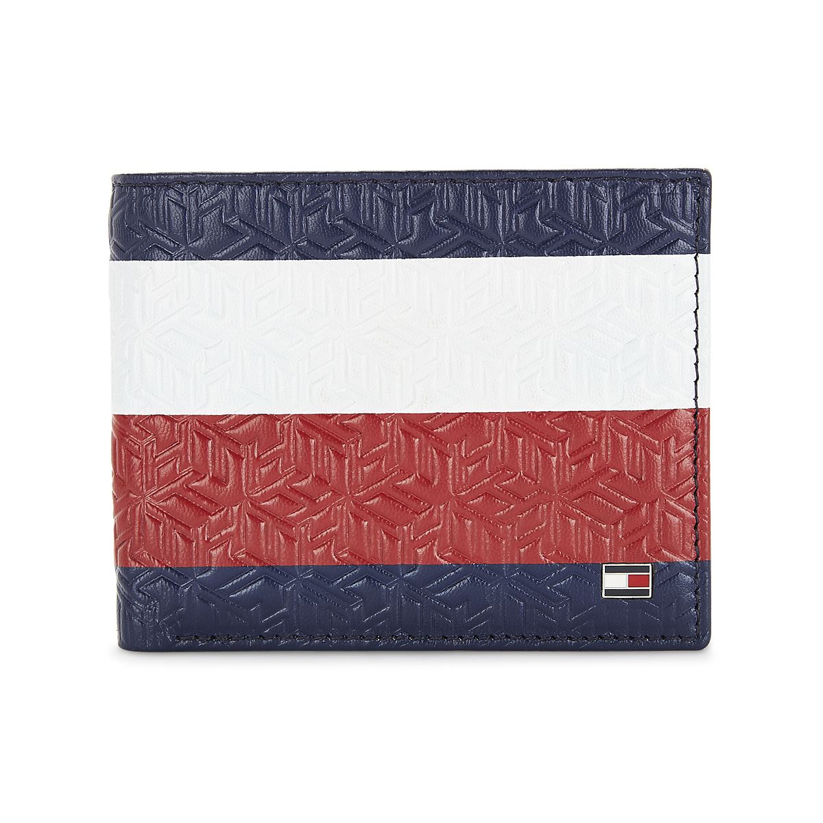 Tommy Hilfiger Leather Mens Color Block Red/White/Blue Stellar Global Coin Wallet