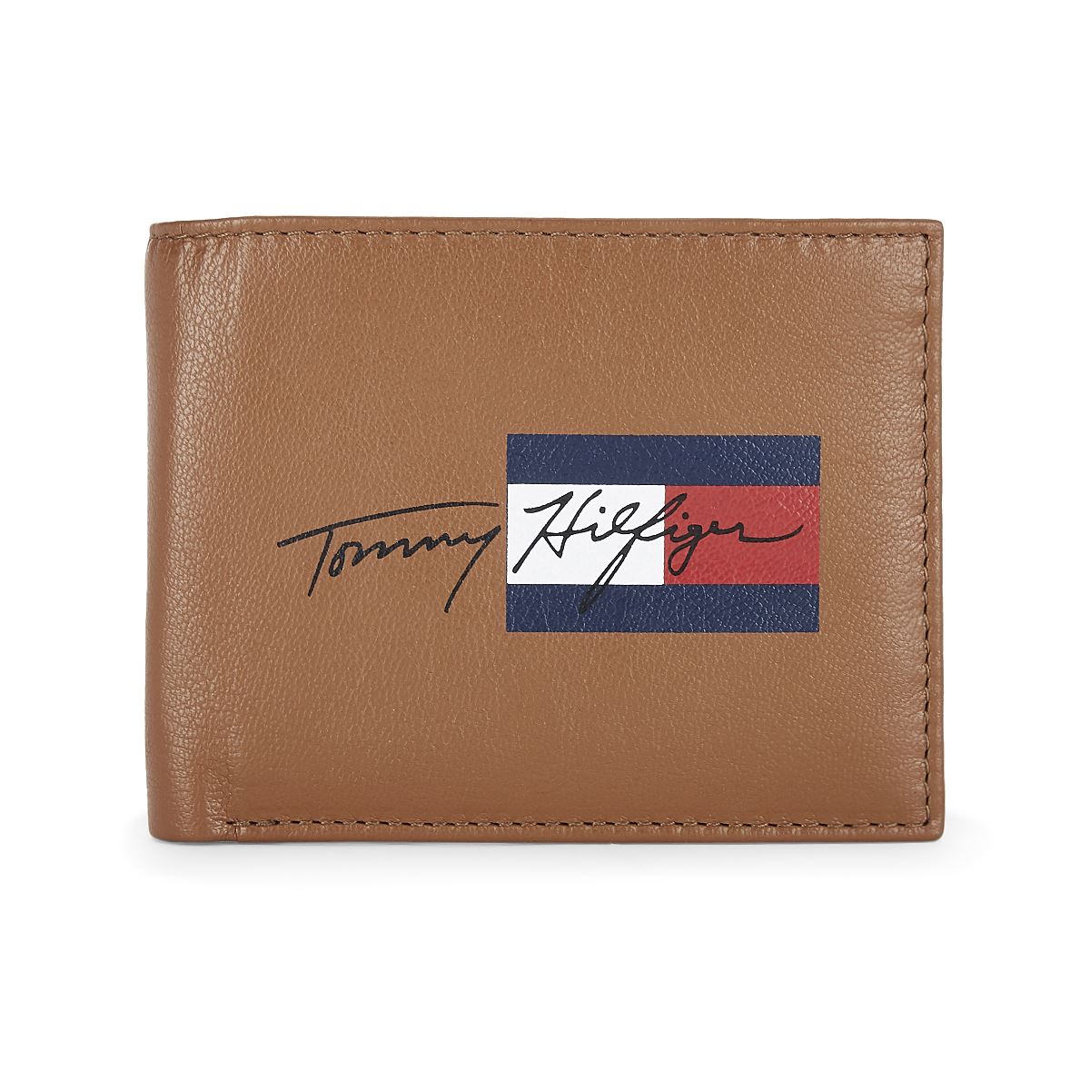 Tommy Hilfiger Leather Mens Printed Tan/Brown Spirit Global Coin Wallet