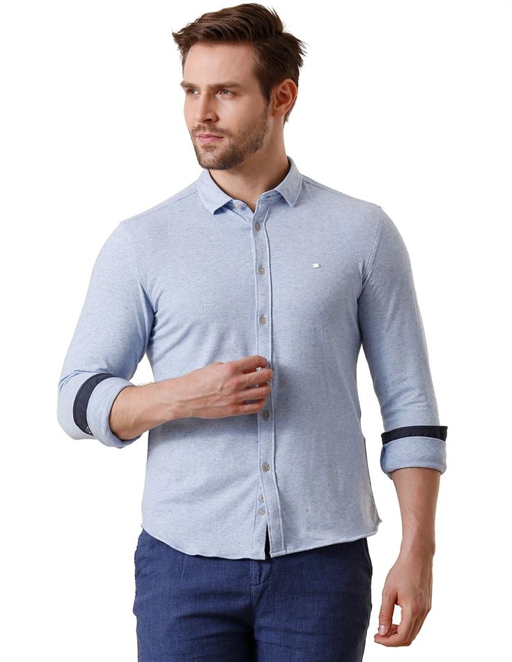 True Blue Men Casual Wear Solid Shirt