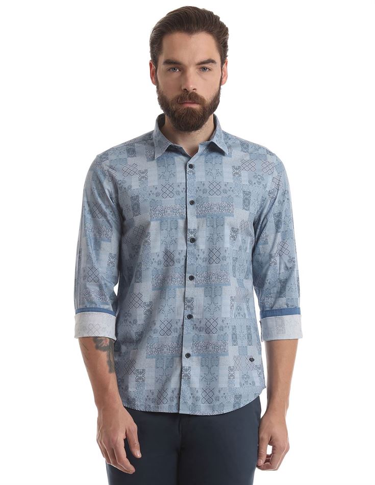 True Blue Men Casual Wear Printed Shirt