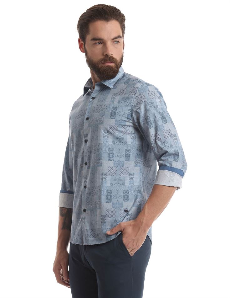 True Blue Men Casual Wear Printed Shirt