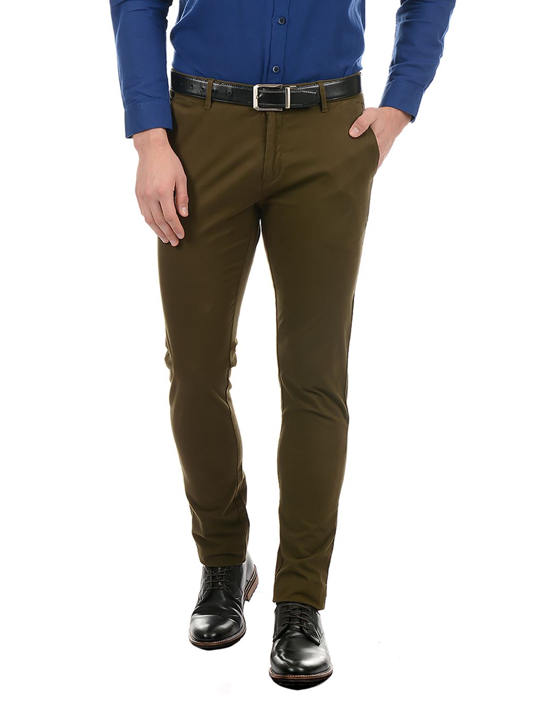 True Blue Men Dark Green Casual Wear Trouser