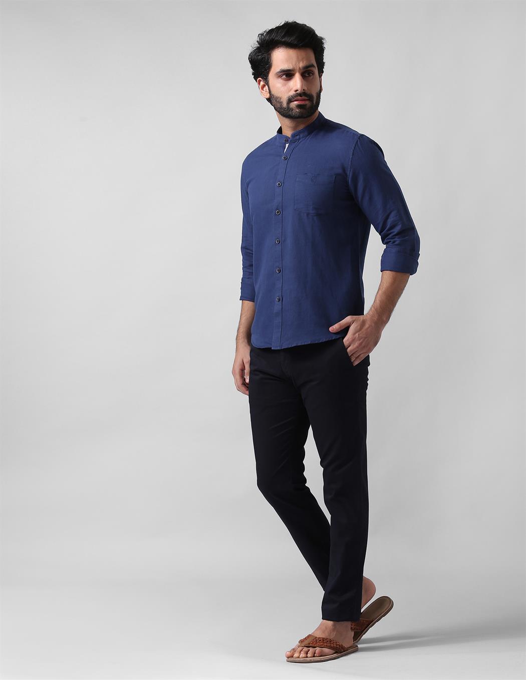 True Blue Men Casual Wear Solid Shirt