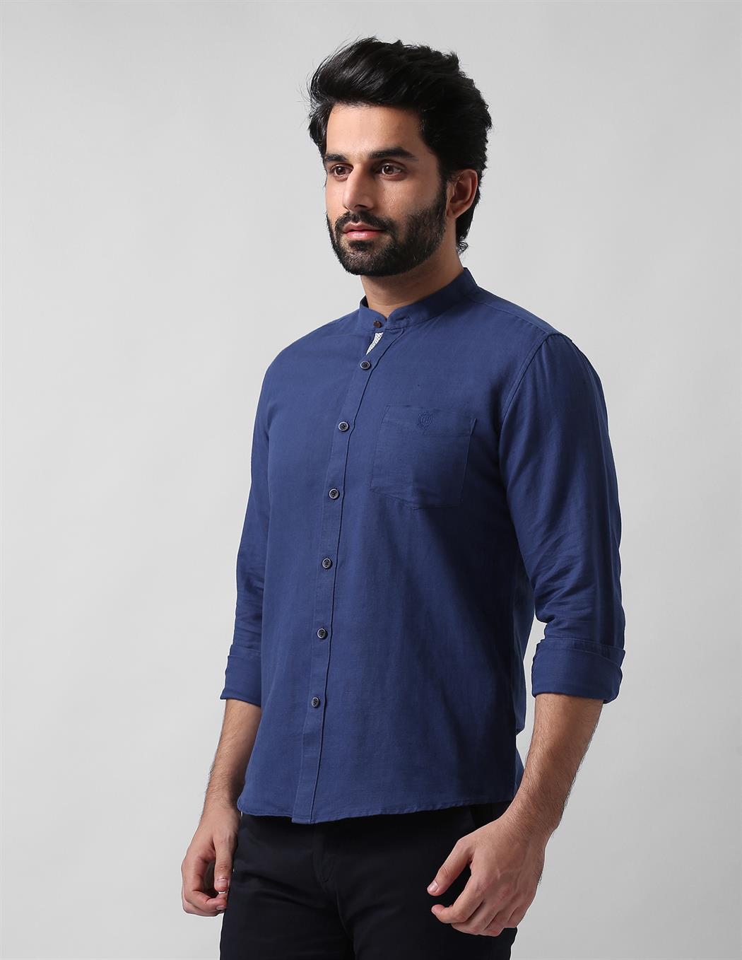 True Blue Men Casual Wear Solid Shirt