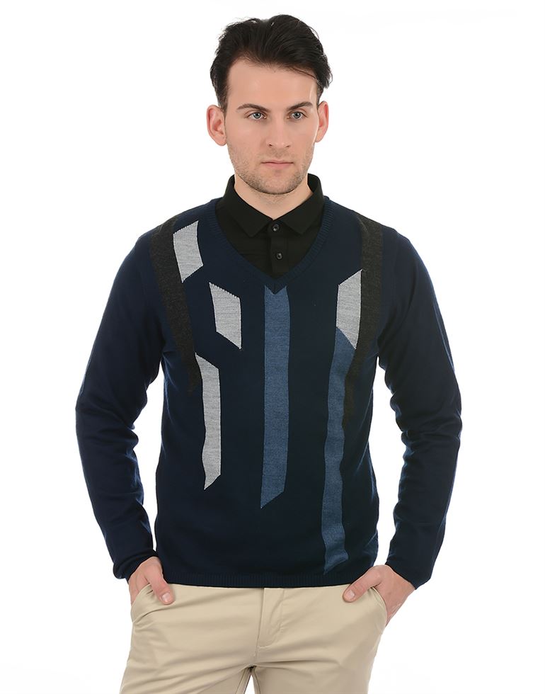 True Blue Men Navy Casual Wear Sweater