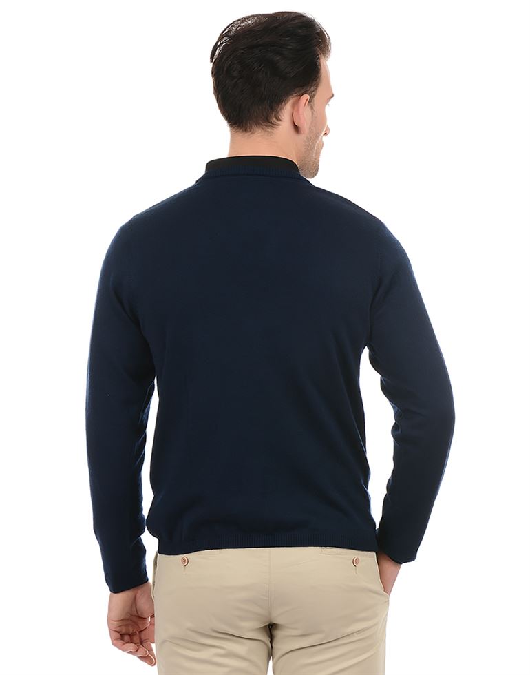 True Blue Men Navy Casual Wear Sweater