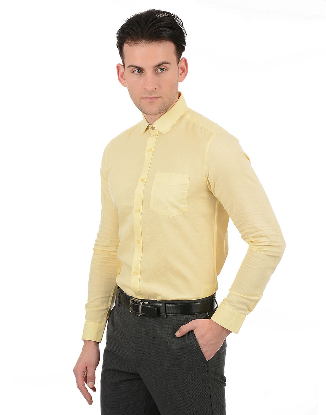 True Blue Men Yellow Formal Wear Shirt