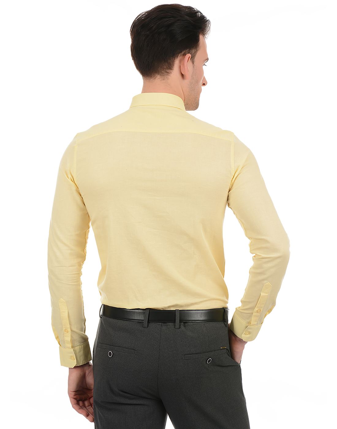 True Blue Men Yellow Formal Wear Shirt