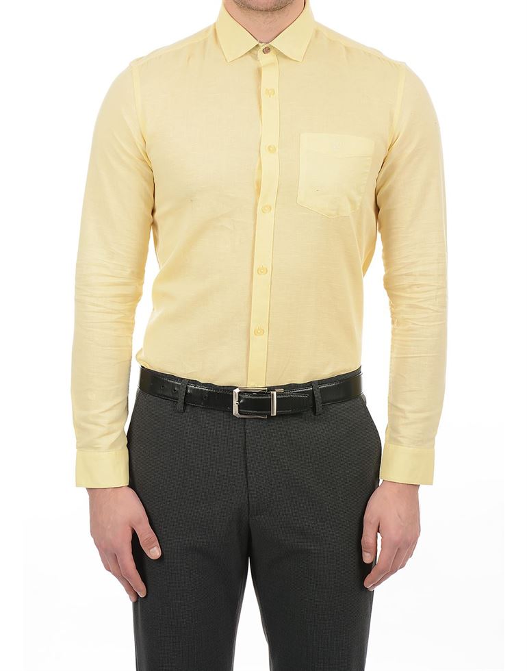 True Blue Men Yellow Formal Wear Shirt