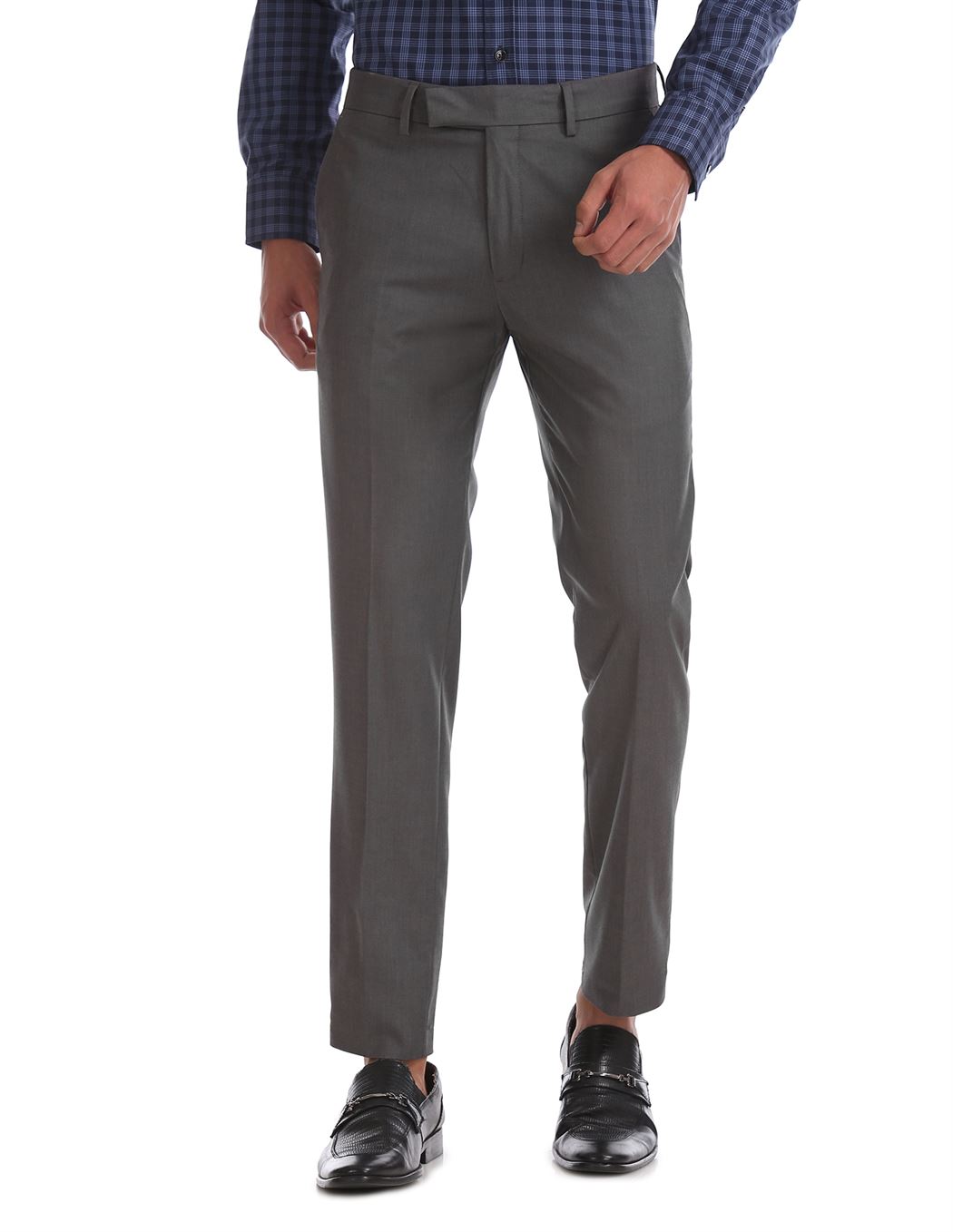 Buy U.S. POLO ASSN. FORMALS Dark Grey Mens 4 Pocket Slub Formal Trousers |  Shoppers Stop