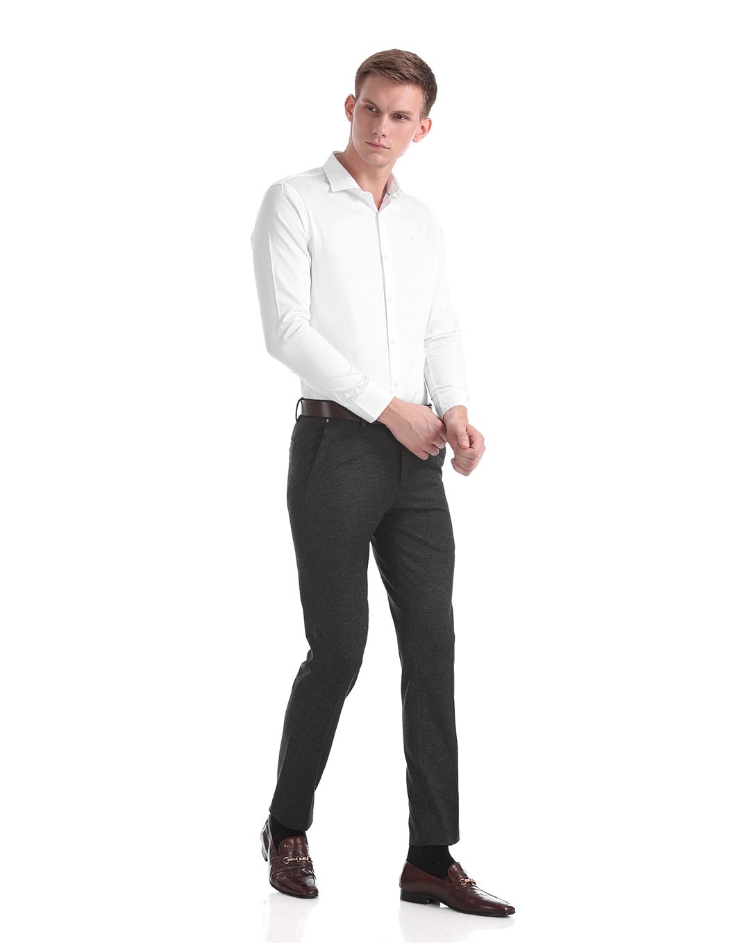 Buy U.S. Polo Assn. Men Blue Super Slim Fit Self Design Formal Trousers -  Trousers for Men 2364744 | Myntra