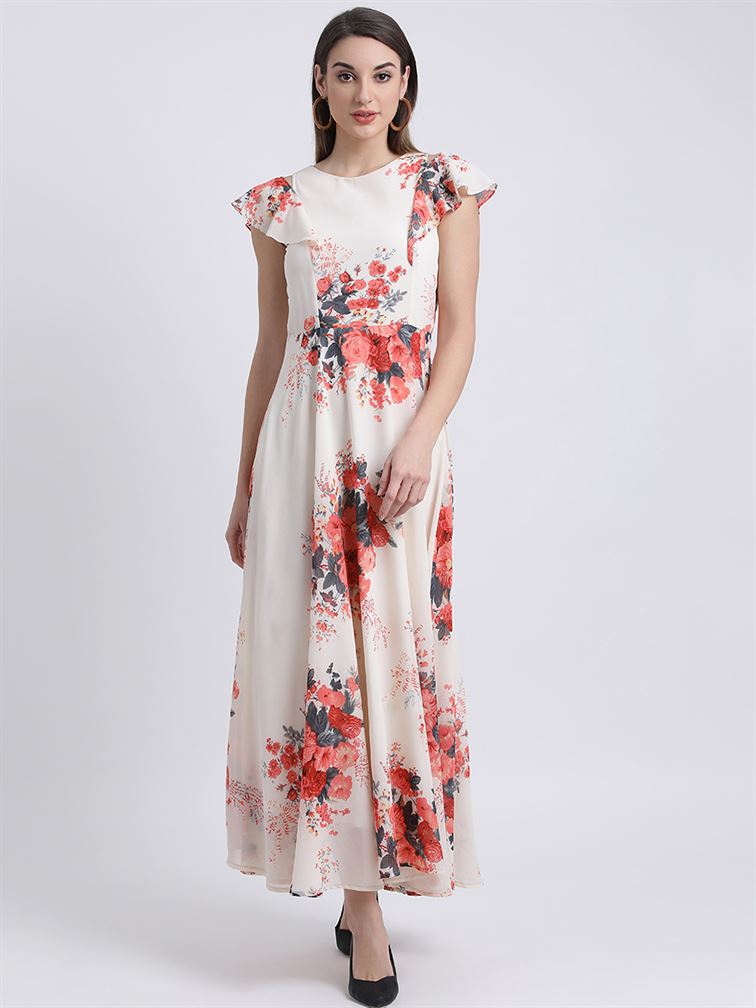 white floral print maxi dress