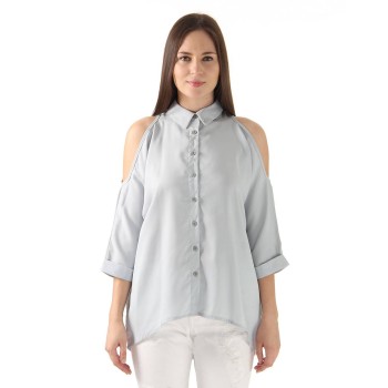 Ax Paris Women Casual Wear Grey Shirt