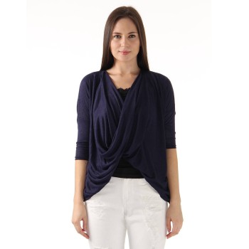 Ax Paris Women Casual Wear Navy Blue Asymmetric Top