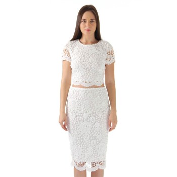 Ax Paris Women Party White Top and Skirt Set