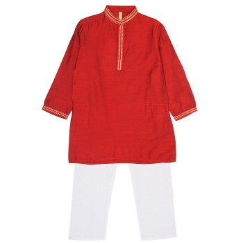 Ethnicity Boys Festive Wear Red Kurta and Pyjama