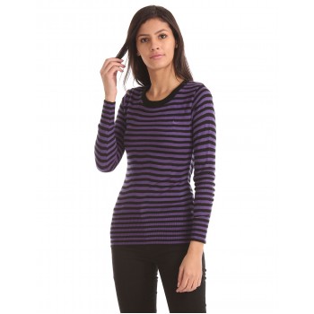 Flying Machine Women Casual Wear Striped Sweater