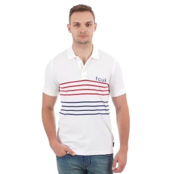 French Connection Men Casual Wear Striped Polo T-Shirt