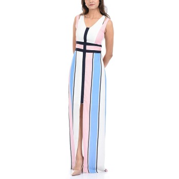 Madame Women Casual Wear Striped Multicolor Maxi Dress
