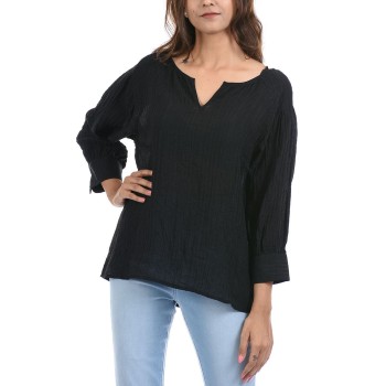 Madame Women Casual Wear Solid Black Top