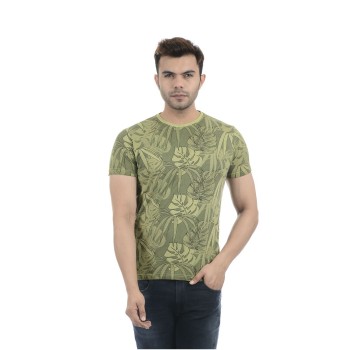 Pepe Jeans Men Casual Wear Green Floral Print T-Shirt
