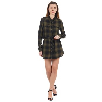 Pepe Jeans Women Casual Wear Green Shirt Dress