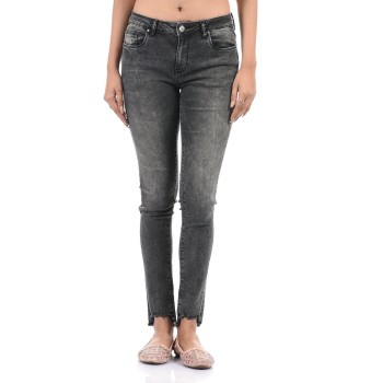 Talia Women Casual Wear Raw Edges/Fringed Hem Mid Rise Dark Grey Jeans