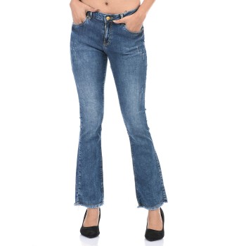 Talia Women Casual Wear Raw Edges/Fringed Hem Mid Rise Blue Jeans
